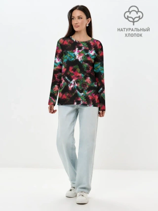 Лонгслив женский. Хлопок / Гранжевый абстрактный узор