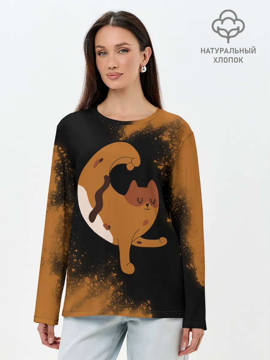 Лонгслив женский. Хлопок / Кошачья Йога - Взрыв