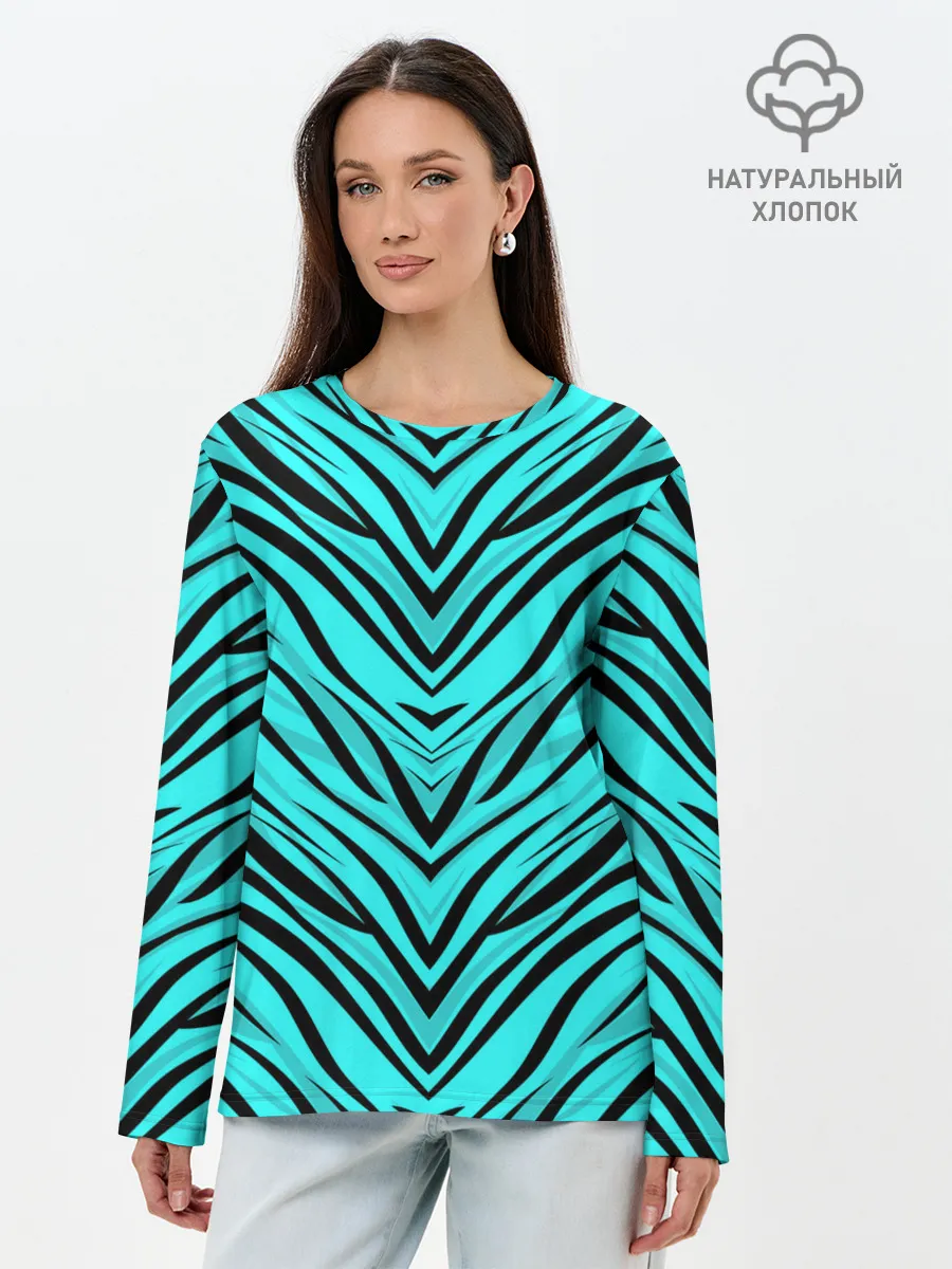 Лонгслив женский. Хлопок / Абстратный полосатый узор