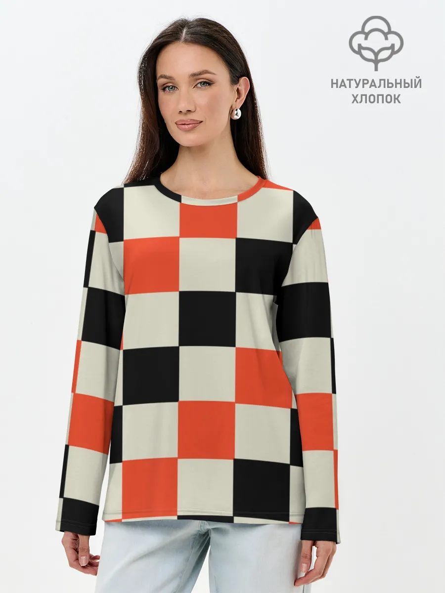 Лонгслив женский. Хлопок / Образец шахматной доски