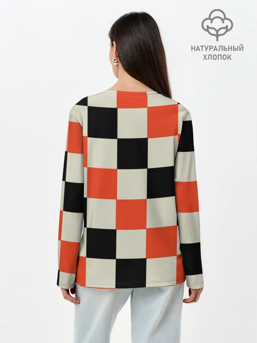 Лонгслив женский. Хлопок / Образец шахматной доски