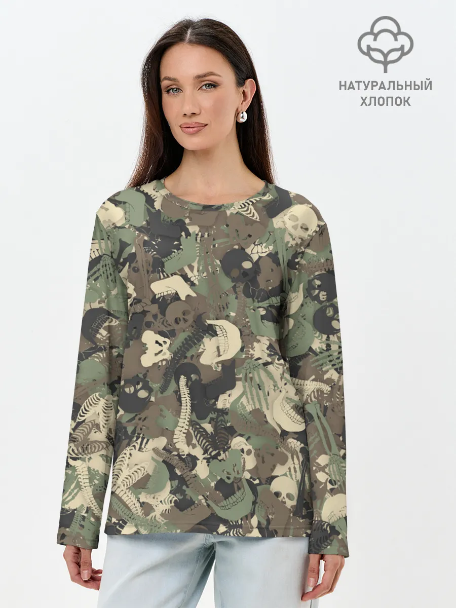 Лонгслив женский. Хлопок / Камуфляж с костями