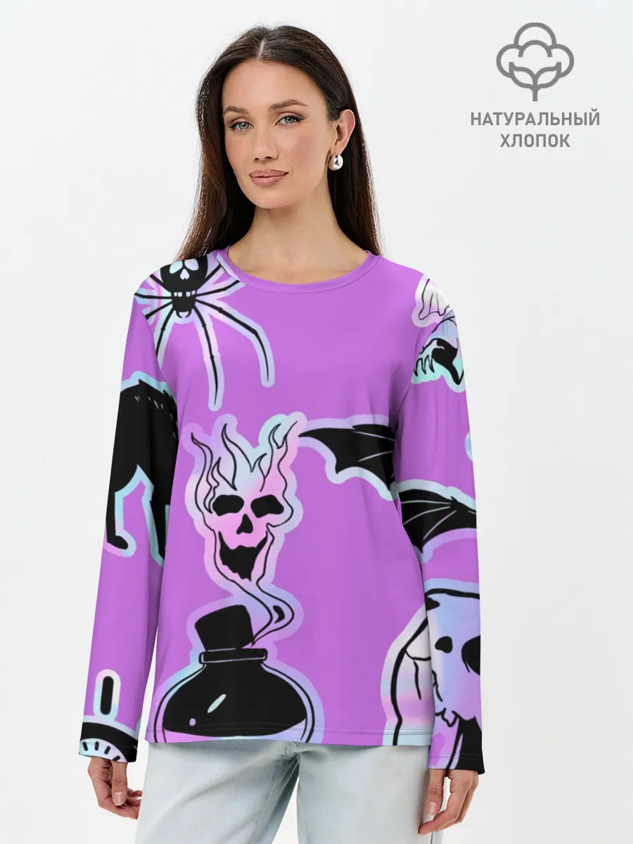 Лонгслив женский. Хлопок / Зелье смерти,паук-Holographica