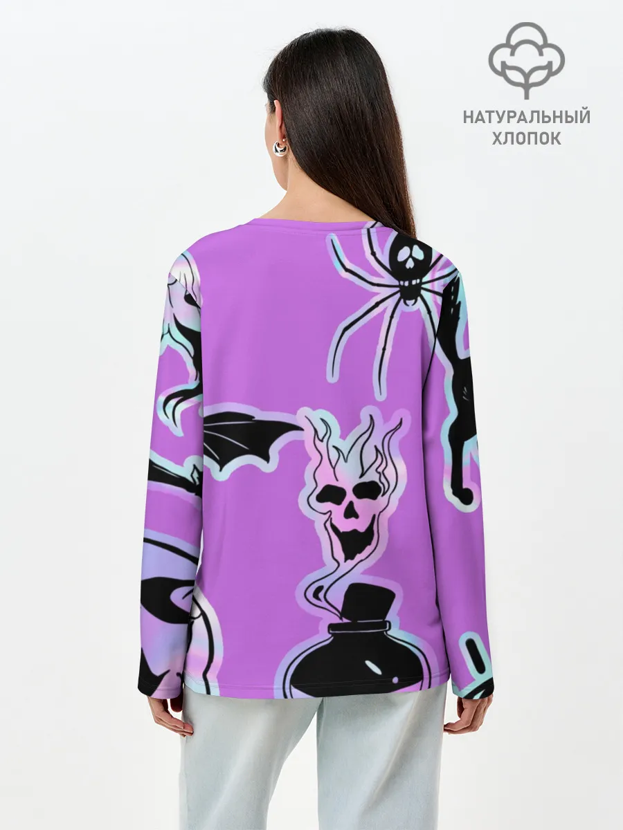 Лонгслив женский. Хлопок / Зелье смерти,паук-Holographica