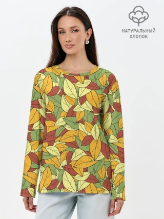Лонгслив женский. Хлопок / Яркие осенние листья