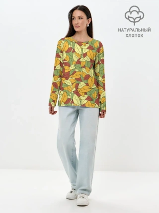 Лонгслив женский. Хлопок / Яркие осенние листья