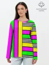 Лонгслив женский. Хлопок / полосатый неоновый модный узор