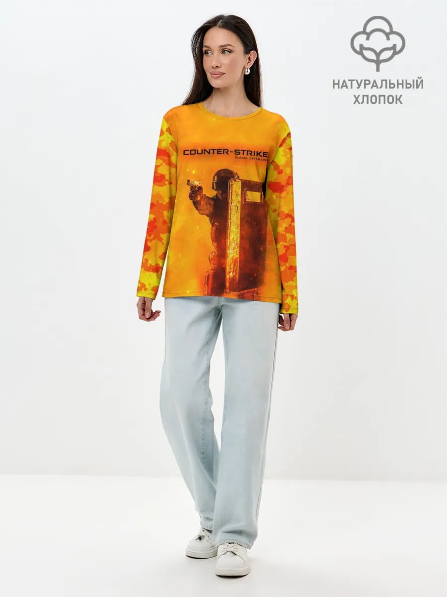 Лонгслив женский. Хлопок / CS GO FIRE | КС ГО
