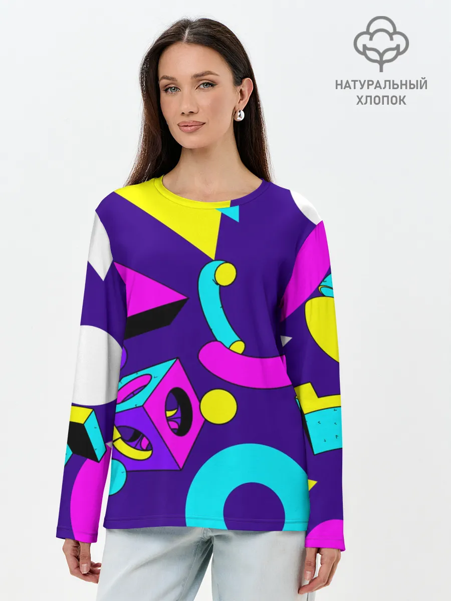 Лонгслив женский. Хлопок / Геометрические фигуры