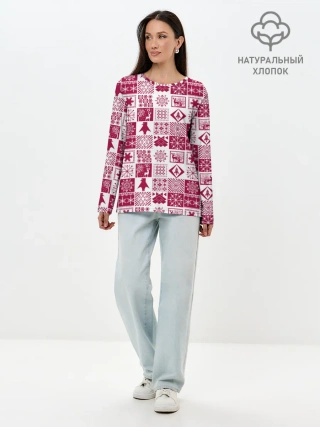 Лонгслив женский. Хлопок / Новогодний рождественский узор