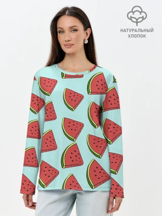 Лонгслив женский. Хлопок / Дольки арбузов