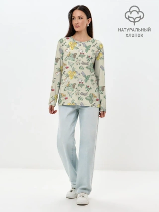 Лонгслив женский. Хлопок / Зайчики с Цветочками