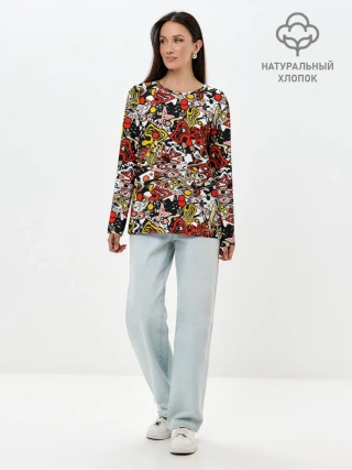 Лонгслив женский. Хлопок / Абстрактный разноцветный узор