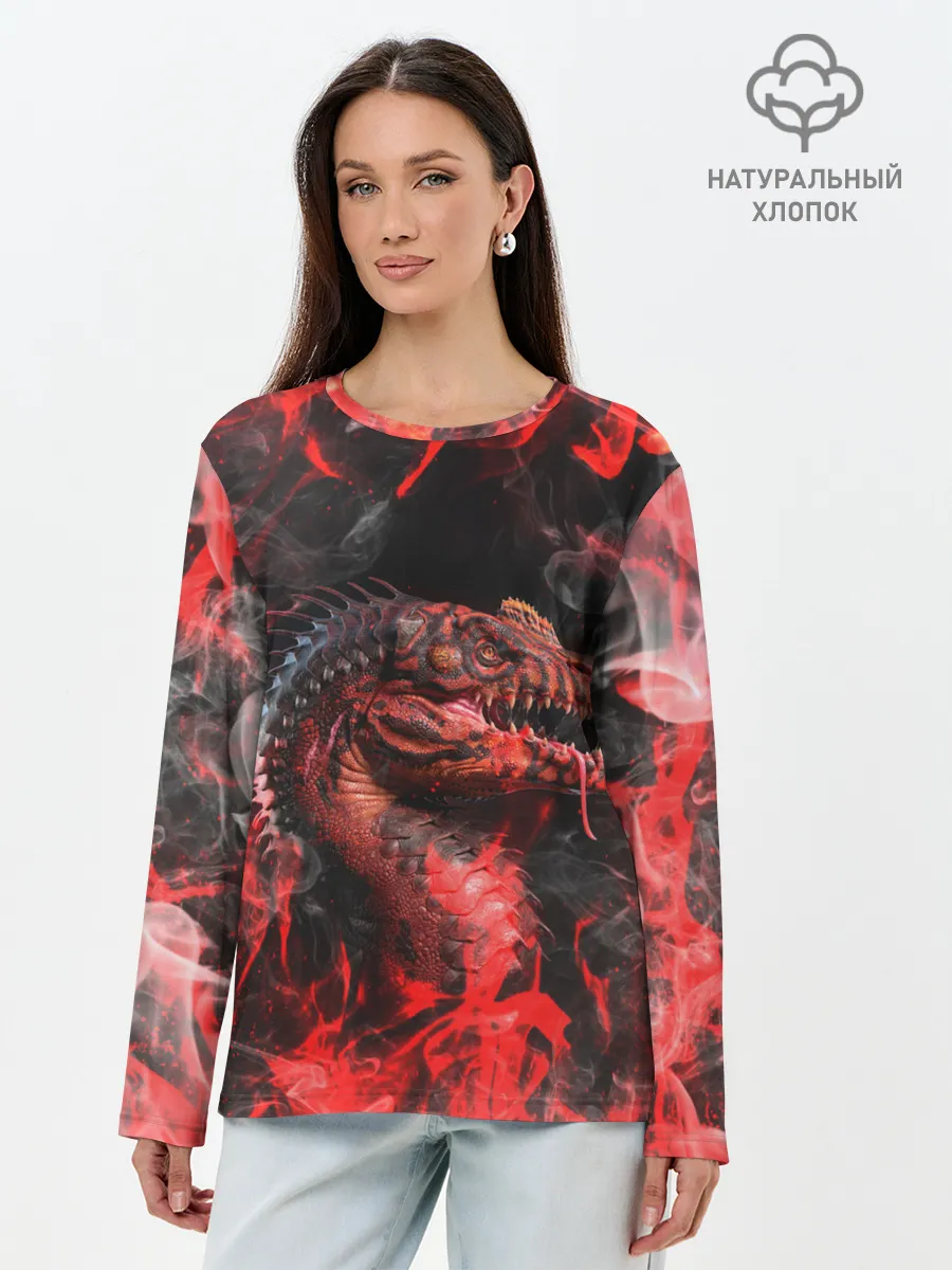 Лонгслив женский. Хлопок / Опасный Динозавр | Red Dino