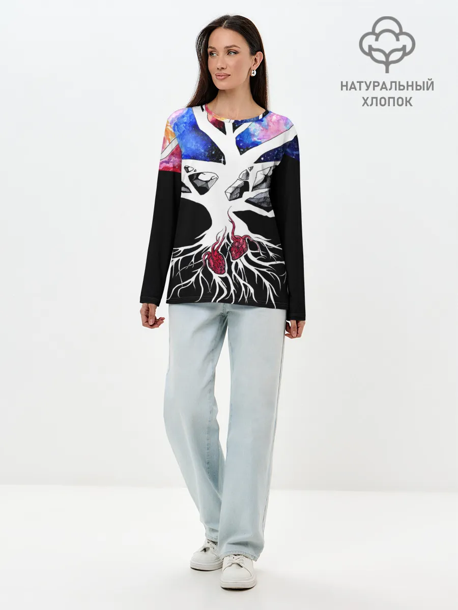 Лонгслив женский. Хлопок / Звёздные сердца