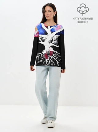 Лонгслив женский. Хлопок / Звёздные сердца