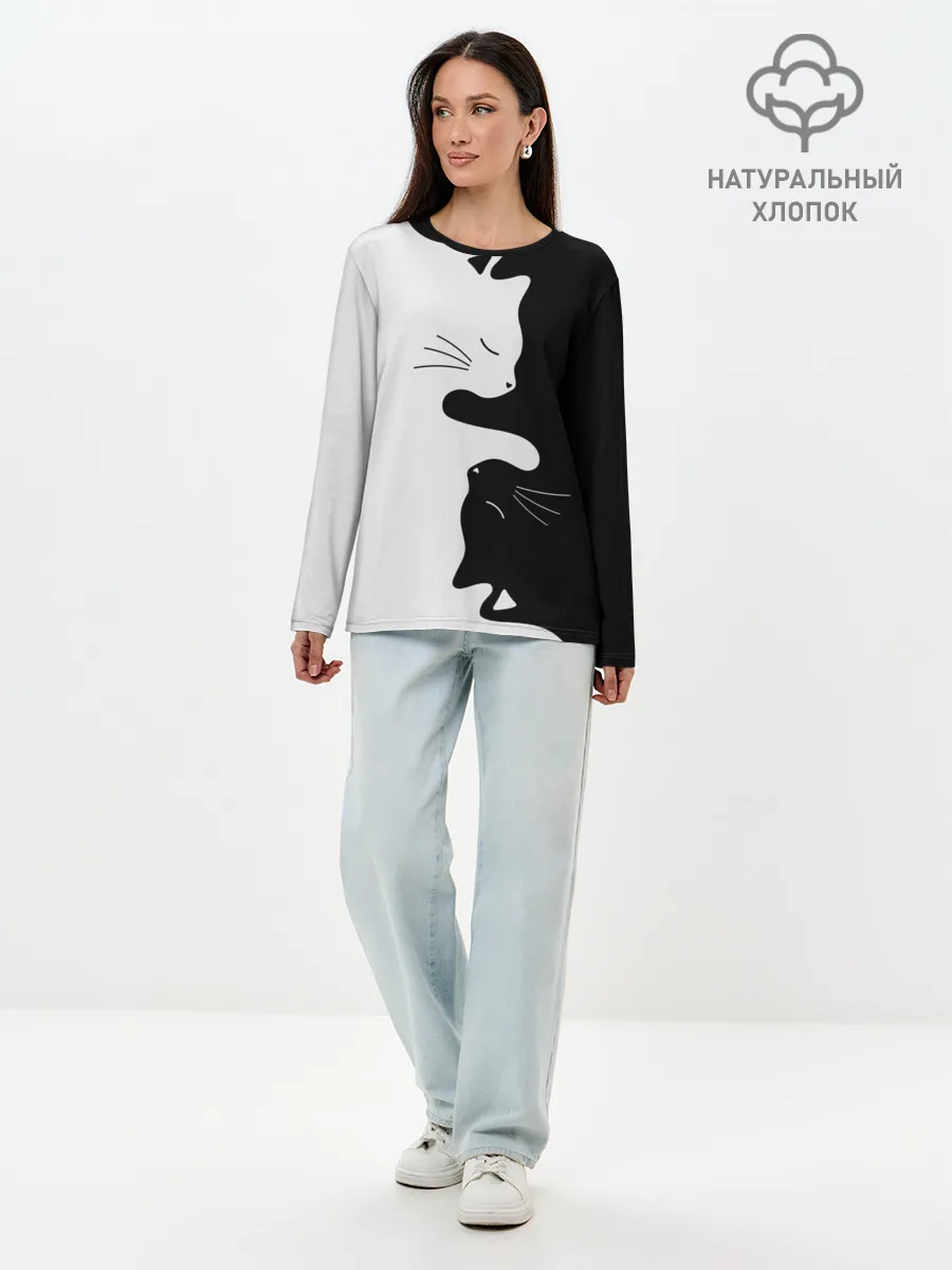 Лонгслив женский. Хлопок / Коты инь янь