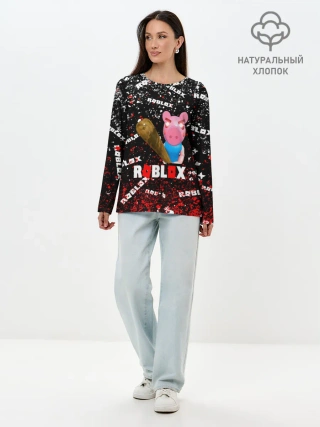 Лонгслив женский. Хлопок / Roblox piggy/Свинка Пигги.