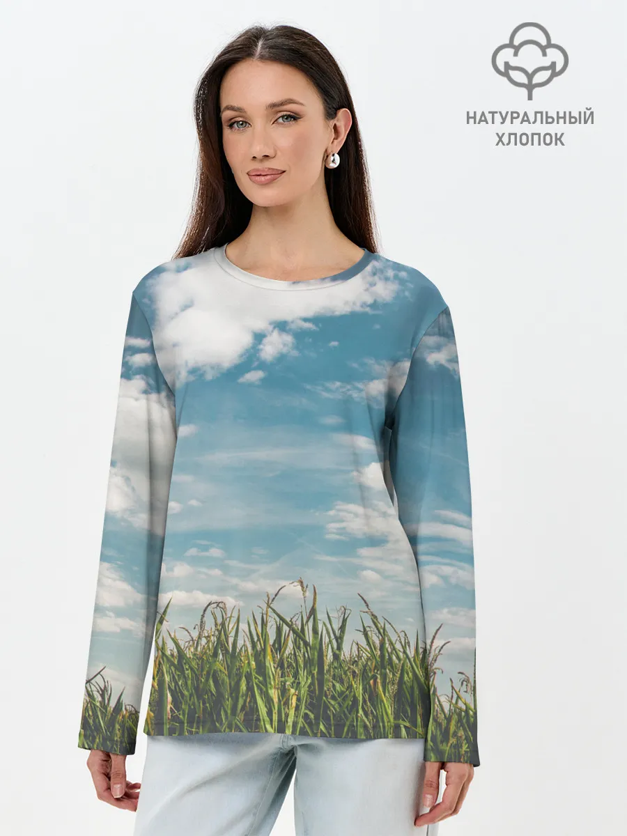 Лонгслив женский. Хлопок / Небушко и полюшко