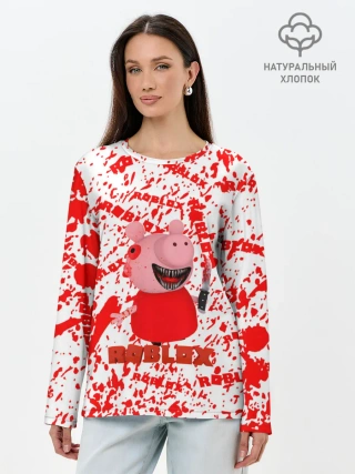 Лонгслив женский. Хлопок / Roblox piggy/Свинка Пигги.