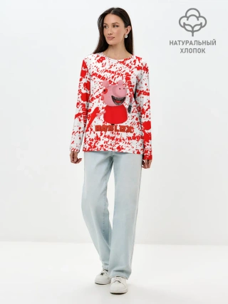 Лонгслив женский. Хлопок / Roblox piggy/Свинка Пигги.