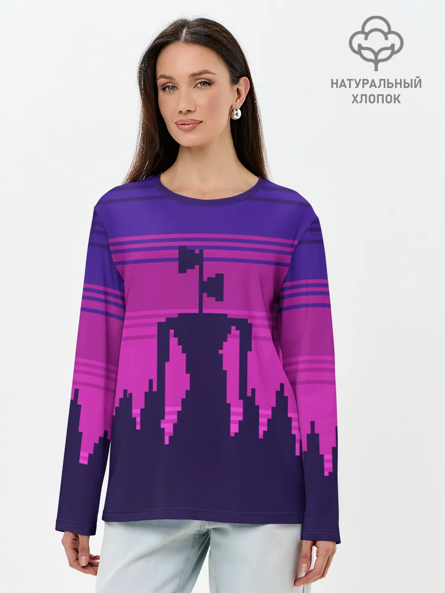 Лонгслив женский. Хлопок / Сиреноголовый Пиксельный Город