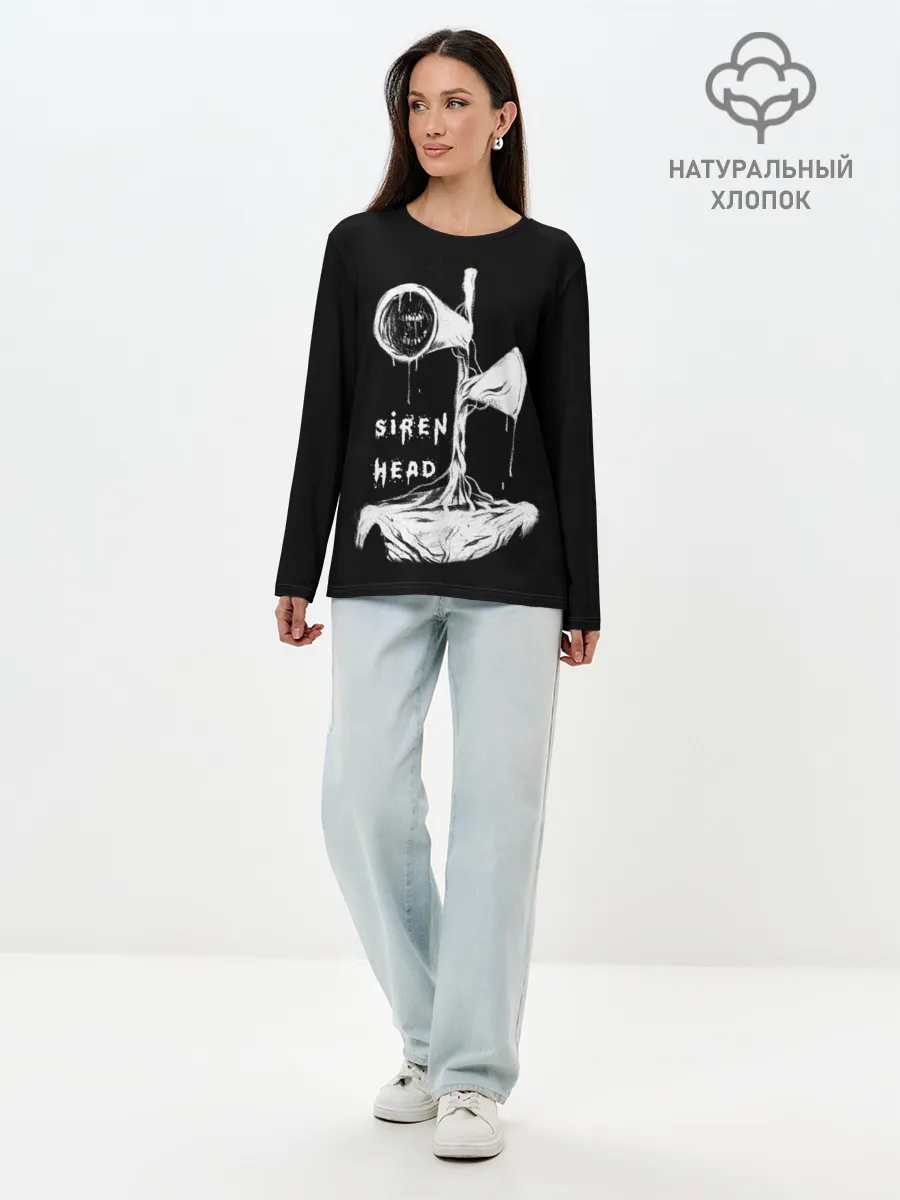 Лонгслив женский. Хлопок / Сиреноголовый ЧБ Siren Head