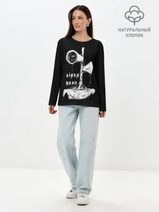 Лонгслив женский. Хлопок / Сиреноголовый ЧБ Siren Head