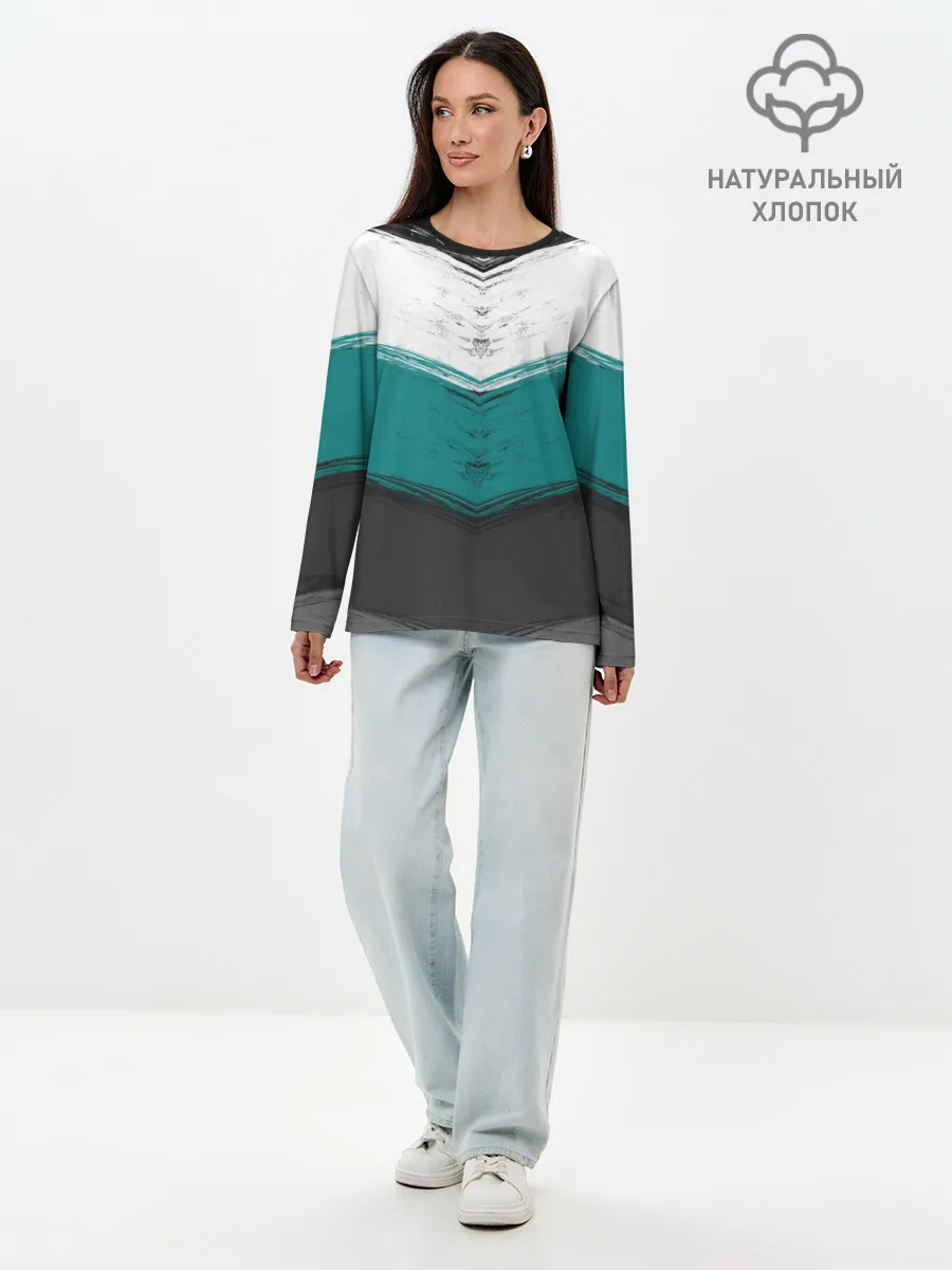 Лонгслив женский. Хлопок / Полосатый абстрактный принт