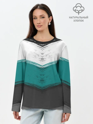 Лонгслив женский. Хлопок / Полосатый абстрактный принт