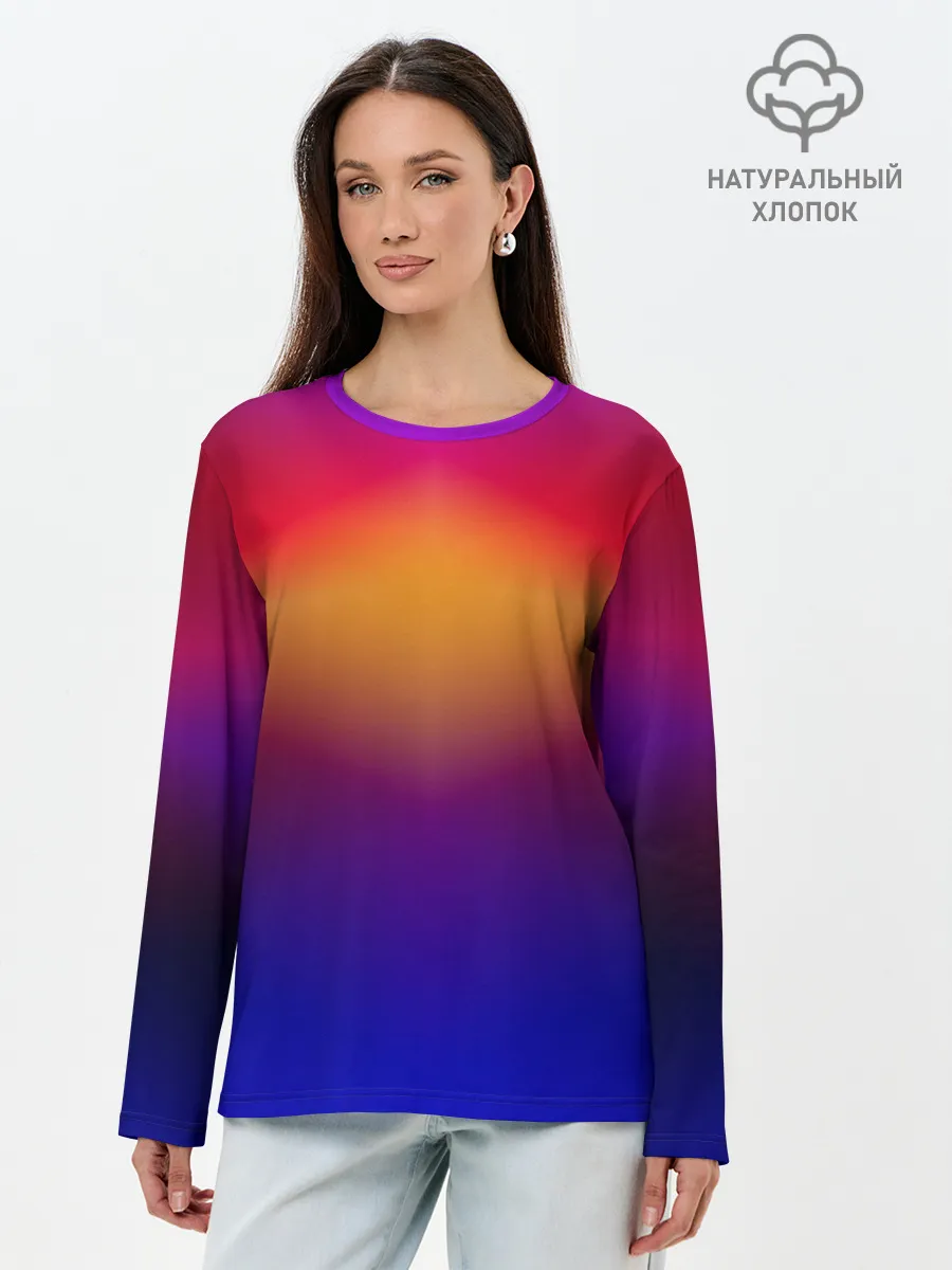Лонгслив женский. Хлопок / Размытый оранжево-фиолетовый