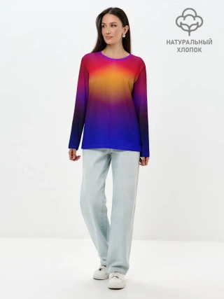 Лонгслив женский. Хлопок / Размытый оранжево-фиолетовый