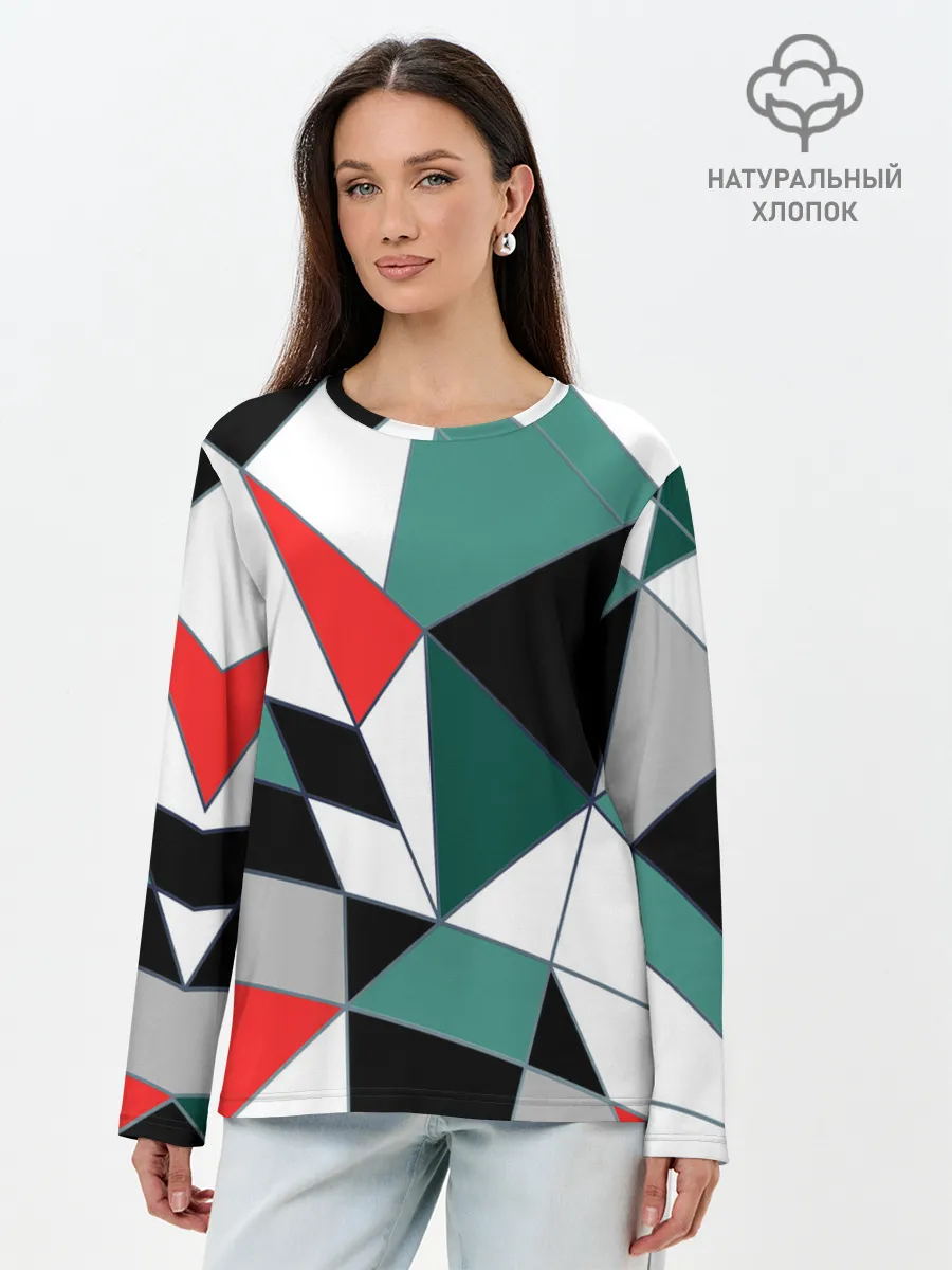 Лонгслив женский. Хлопок / Абстрактный геометрический