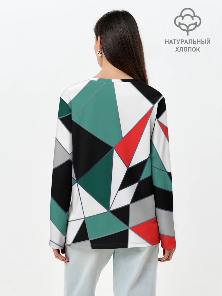 Лонгслив женский. Хлопок / Абстрактный геометрический