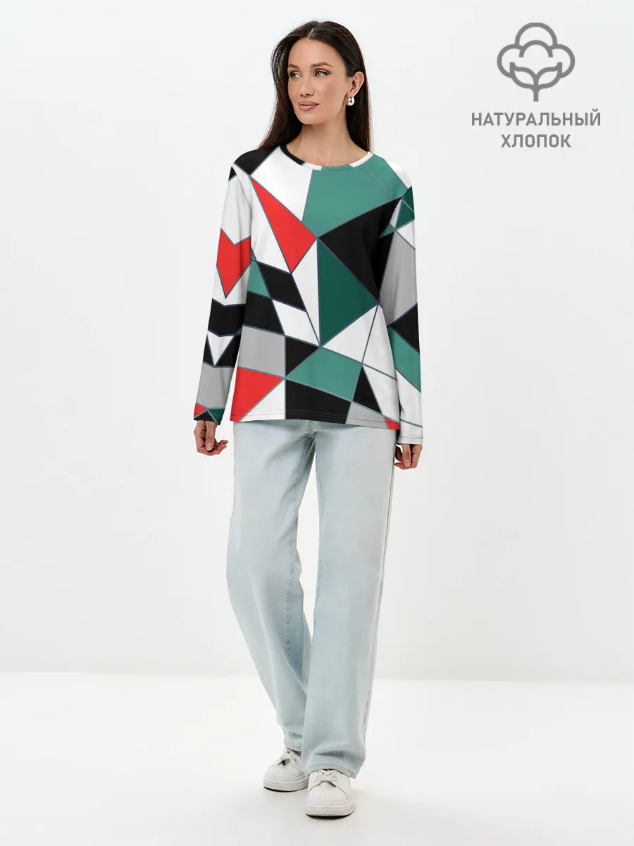 Лонгслив женский. Хлопок / Абстрактный геометрический