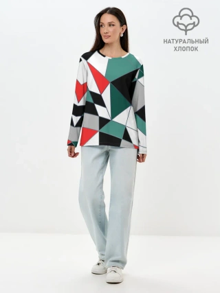 Лонгслив женский. Хлопок / Абстрактный геометрический