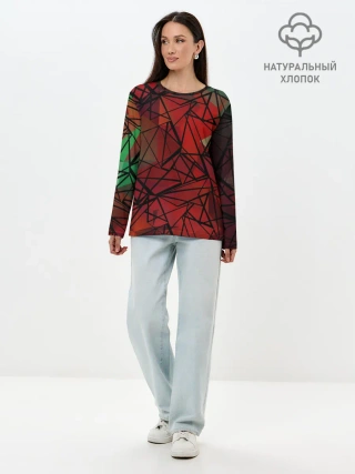 Лонгслив женский. Хлопок / Абстрактный геометрический
