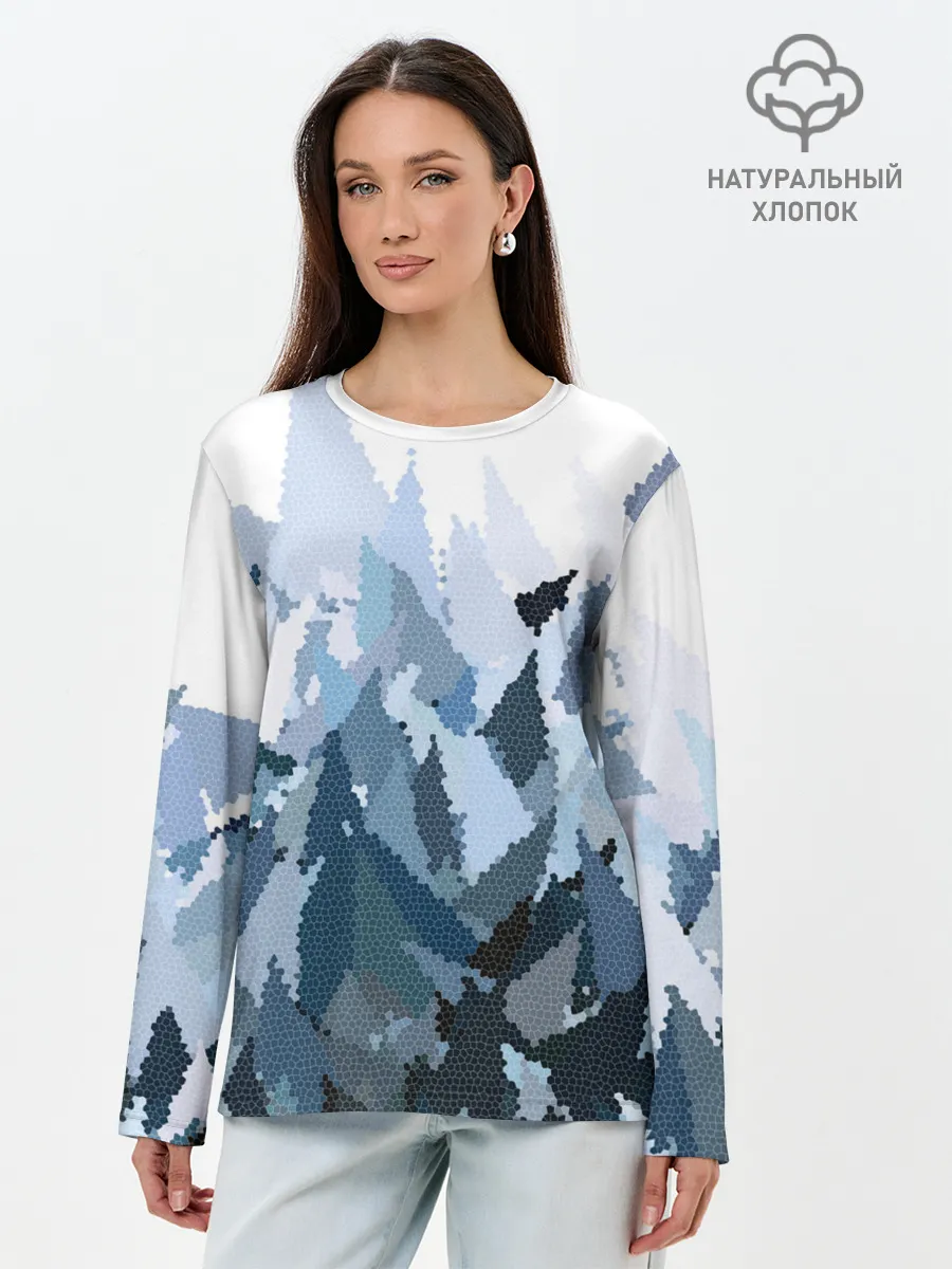 Лонгслив женский. Хлопок / Абстрактная мазаика витраж