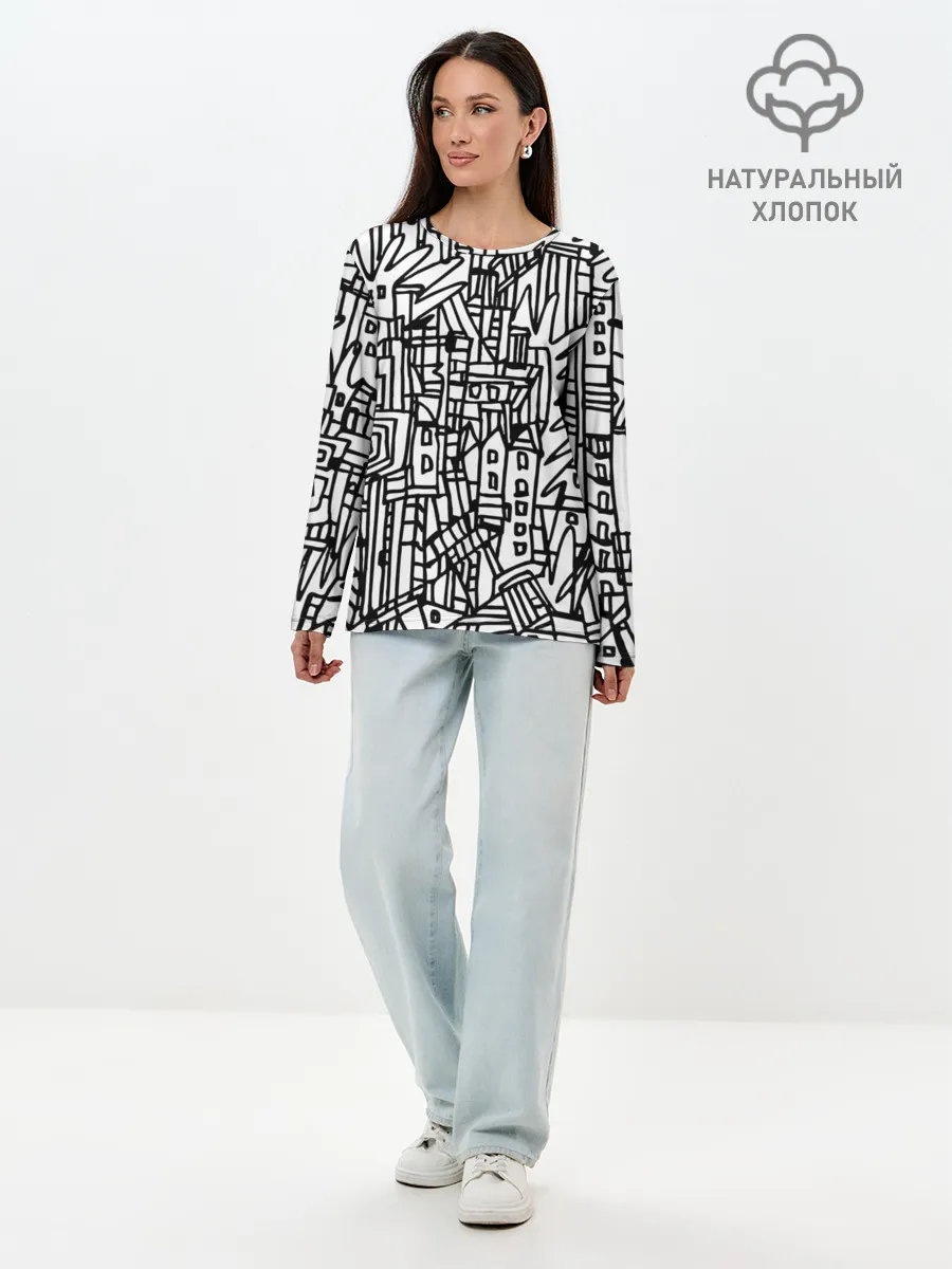 Лонгслив женский. Хлопок / Городской скетч