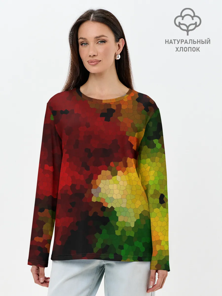Лонгслив женский. Хлопок / Абстрактная мазаика витраж