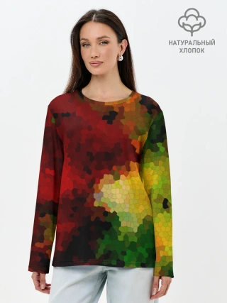 Лонгслив женский. Хлопок / Абстрактная мазаика витраж