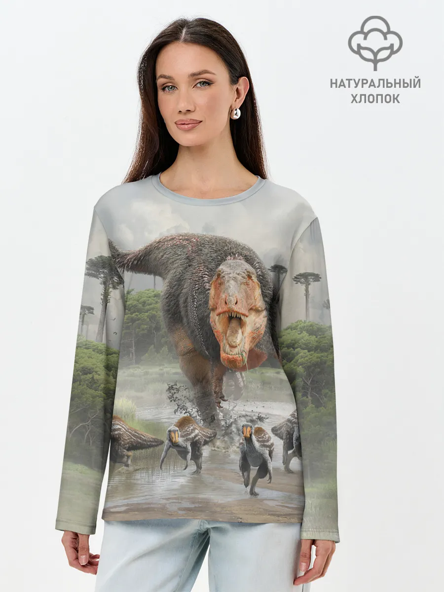 Лонгслив женский. Хлопок / Т-Рекс | Динозавр | Dino