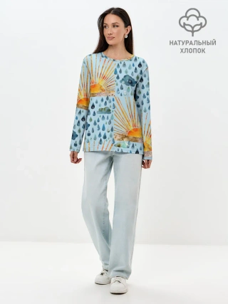 Лонгслив женский. Хлопок / Осенний паттерн: Дождь и солнце