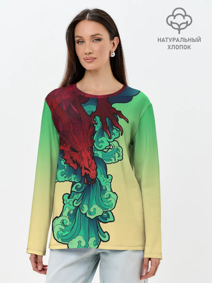 Лонгслив женский. Хлопок / Дракон