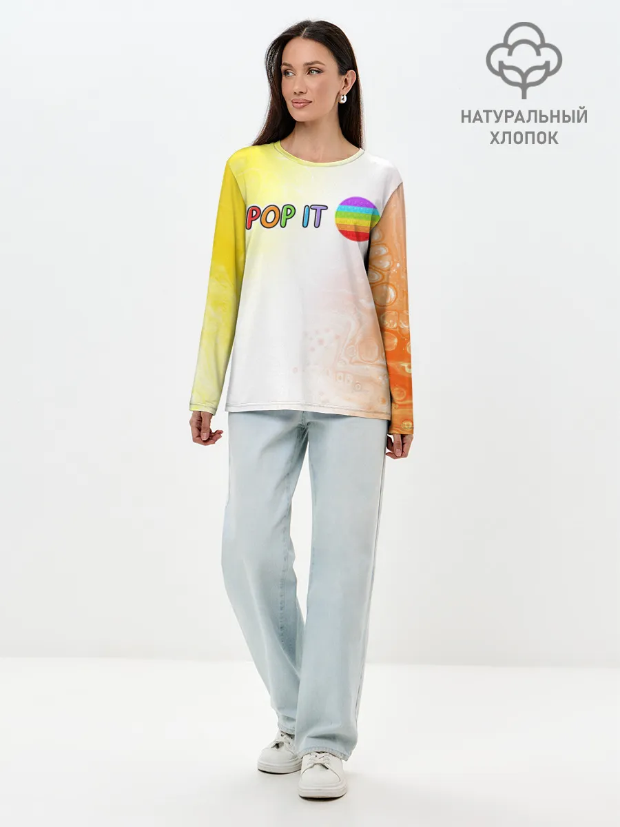 Лонгслив женский. Хлопок / Поп Ит - Кружок - Разводы