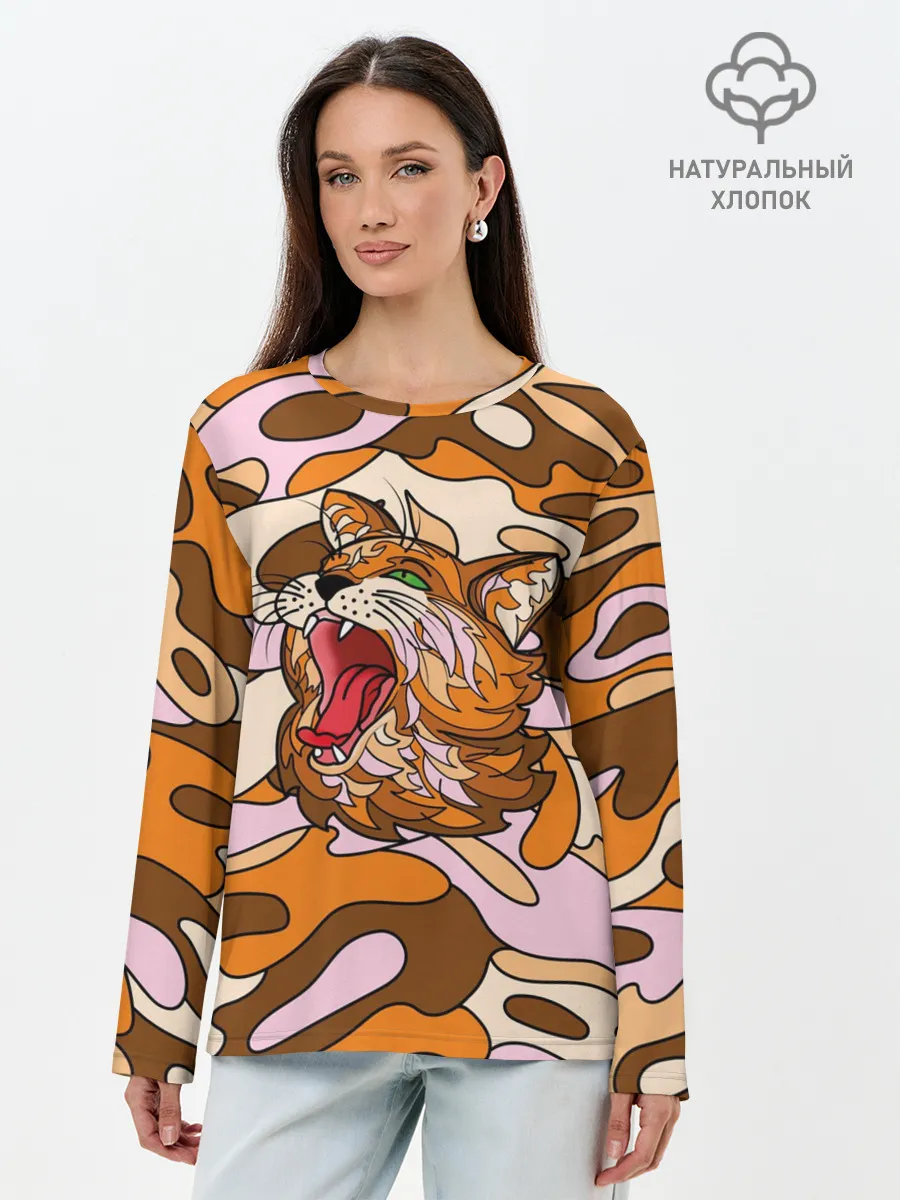 Лонгслив женский. Хлопок / Грозный кот