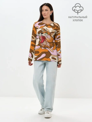 Лонгслив женский. Хлопок / Грозный кот