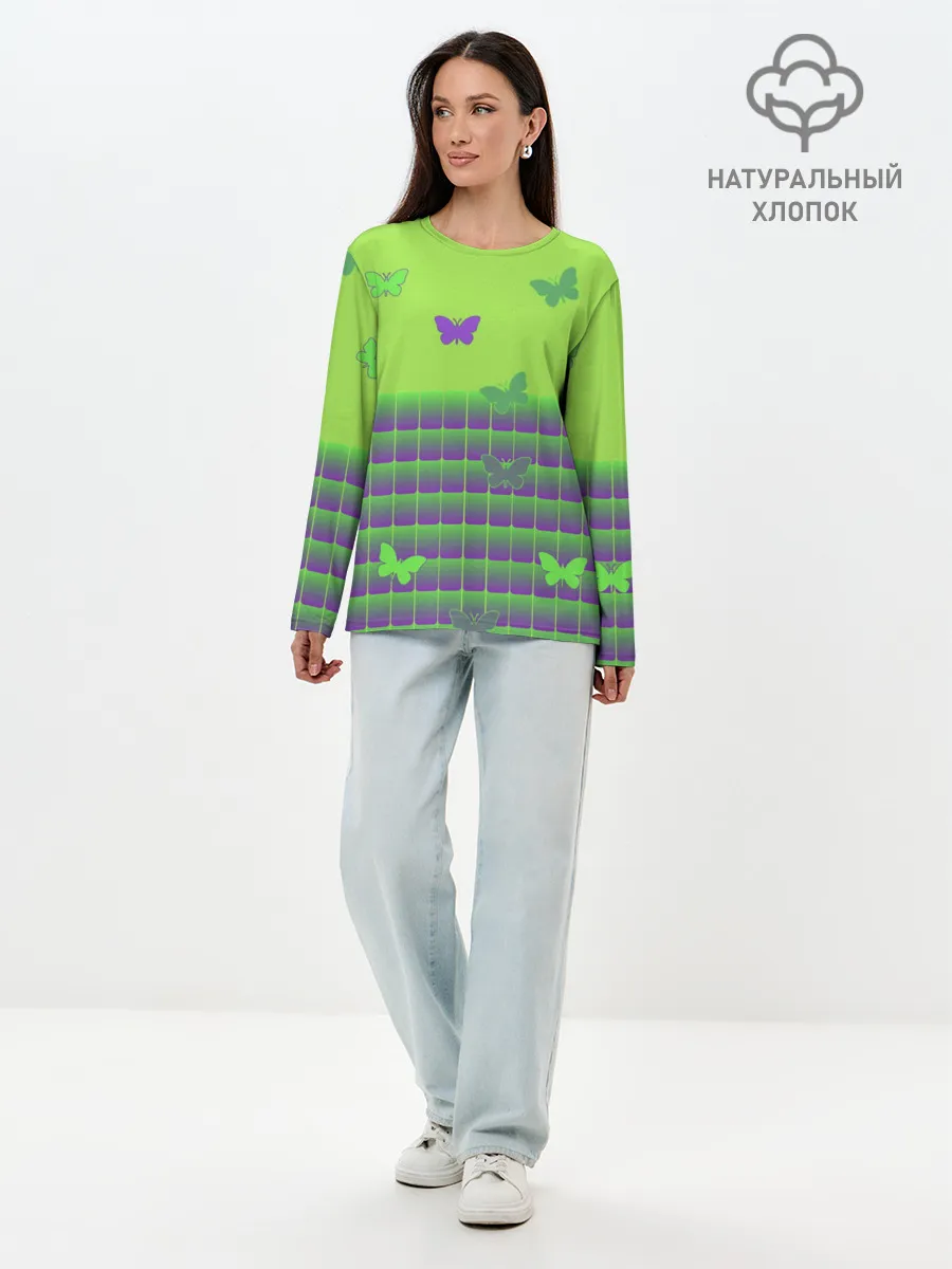 Лонгслив женский. Хлопок / Бабочки