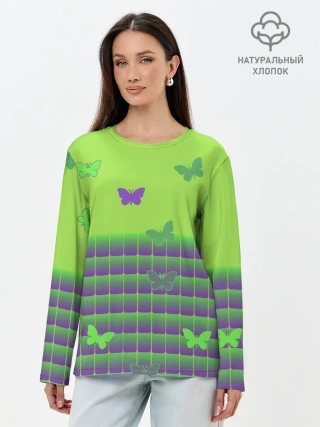Лонгслив женский. Хлопок / Бабочки