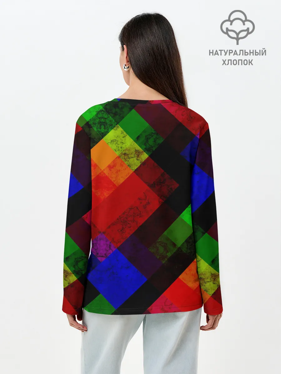 Лонгслив женский. Хлопок / Яркий геометрический узор